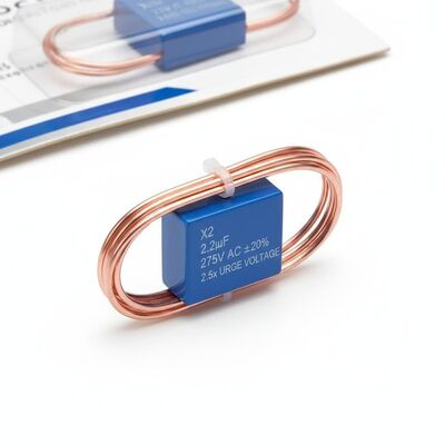 Filo di piombo in rame stagnato Materiale condensatore di sicurezza X2 Tolleranza di capacità più o meno 20 percento Tensione di sovratensione nominale 2,5 volte la tensione nominale